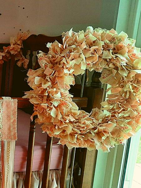 Pink Flower Rag Wreath picture