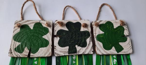 Wooden Irish Flag and Shamrock SET picture