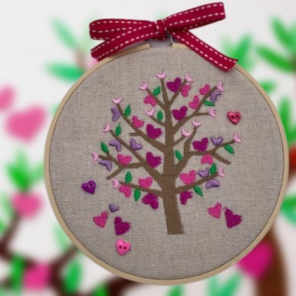 Tree of Hearts Embroidery Hoop Art picture