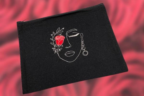 A Rose is a Rose is a Rose - Black Zippered Bag