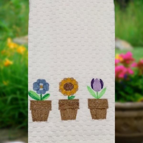 Springtime Flower Pots Towel