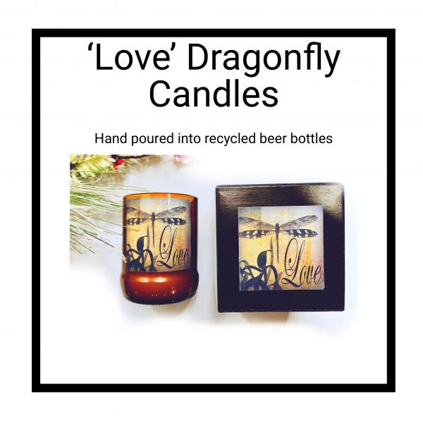 Dragonfly "Love" Beeswax Candles | 6 ounce beer bottle candles picture