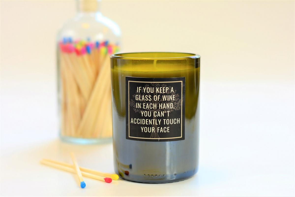 "If you keep a glass of wine in each hand" Funny Wine Bottle Candle picture