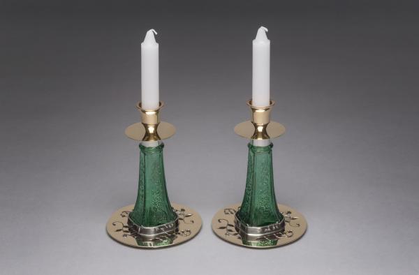 Green Glass Sabbath Candlesticks