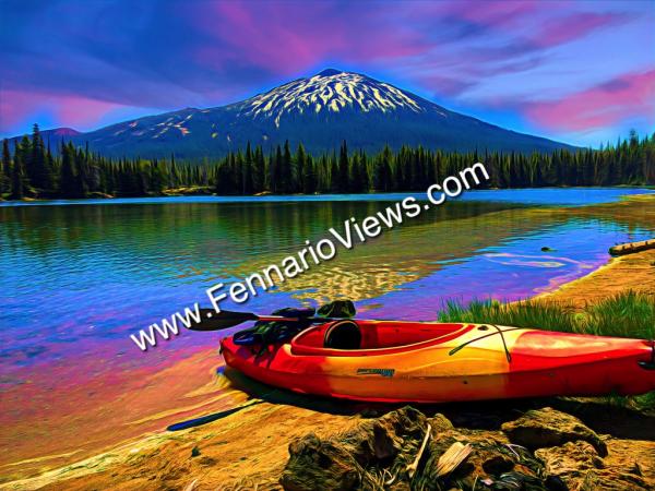 Kayak and View of Mt. Bachelor from Sparks Lake picture