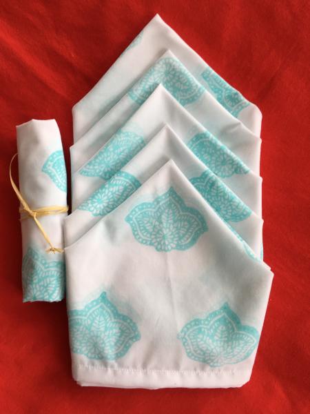 Hand printed table napkins with Indian floral wood block print picture