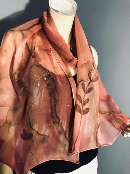 Hand Painted georgette scarf on textured brown background picture