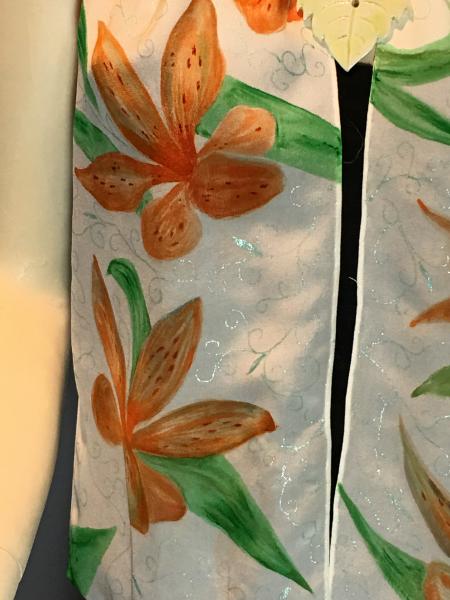 Hand Painted Orange Day Lilies on Crepe de Chine scarf picture