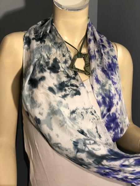 Hand Painted jacquard scarf in purple and grey abstract picture