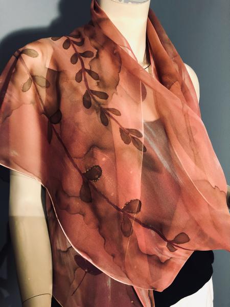 Hand Painted georgette scarf on textured brown background picture