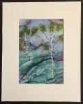Alcohol Ink Birch Landscape Painting on Yupo Paper Unframed in 8″x10″ Matt and protected with plastic sleeve. Painting size 5″x7″