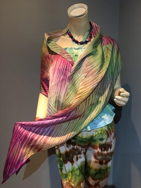 Hand painted Shibori style Charmeuse scarf picture