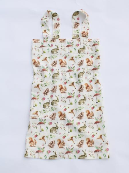 Linen cross back apron Forest Friends Watercolor picture