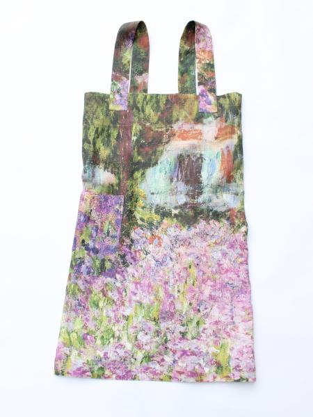 Linen cross back apron Claude Monet Garden at Giverny