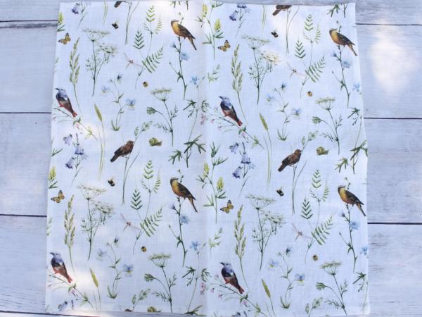 Linen napkins Watercolor Birds, Bees and Blooms Set of two picture