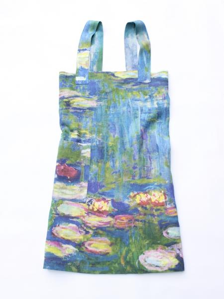 Linen cross back apron Claude Monet Water Lilies