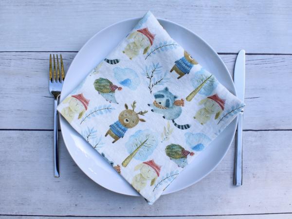 Linen napkins Winter Woodland Christmas Collection Set of Two