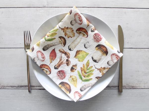 Linen napkins Autumn Mushrooms Mushroom Collection Set of Two