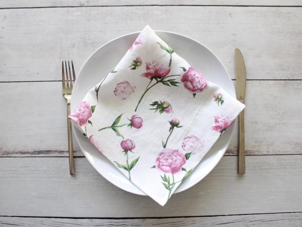 Linen napkins Pink Peonies Set of two