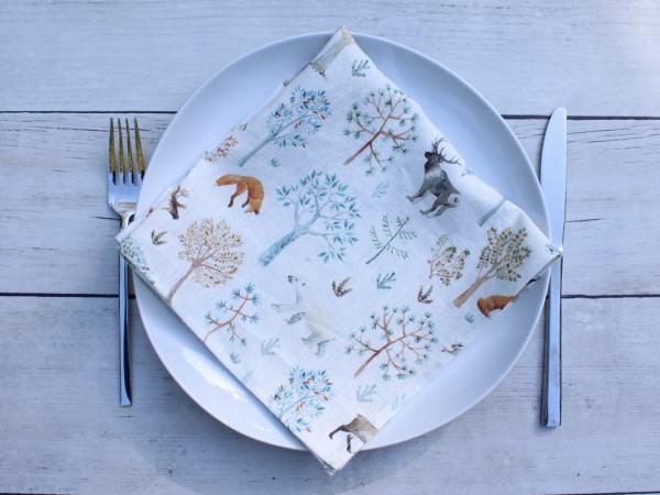 Linen napkins Winter Forest Christmas Collection Set of Two