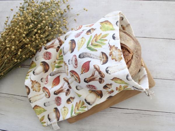 Heavyweight Linen Bread Bag Autumn Forest Mushrooms picture