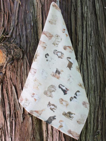 Linen Tea Towel Watercolor Dogs