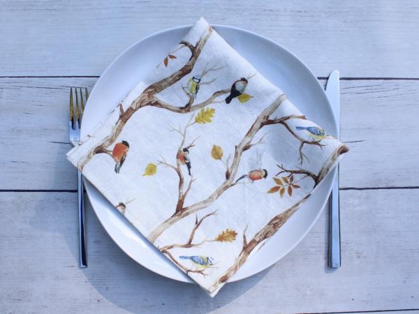 Linen napkins Watercolor Birds Set of Two