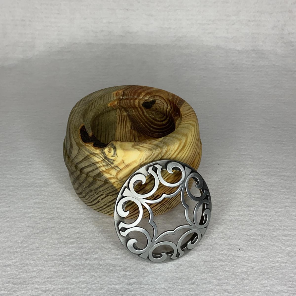 Beautiful hand turned wooden bowl from Spalted Maple with pewter lid. picture