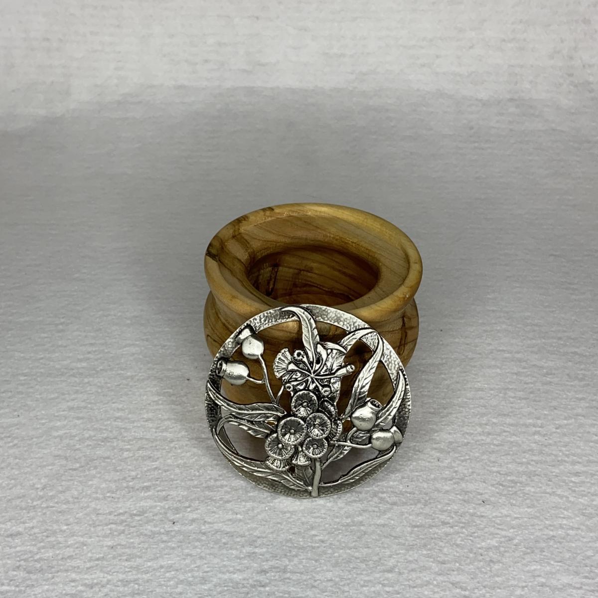 Hand turned wooden bowl from spalted Maple wood with pewter lid. picture