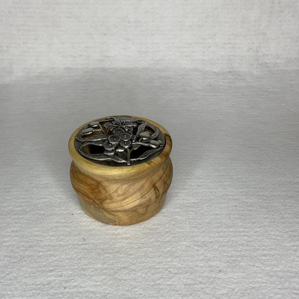 Hand turned wooden bowl from spalted Maple wood with pewter lid.