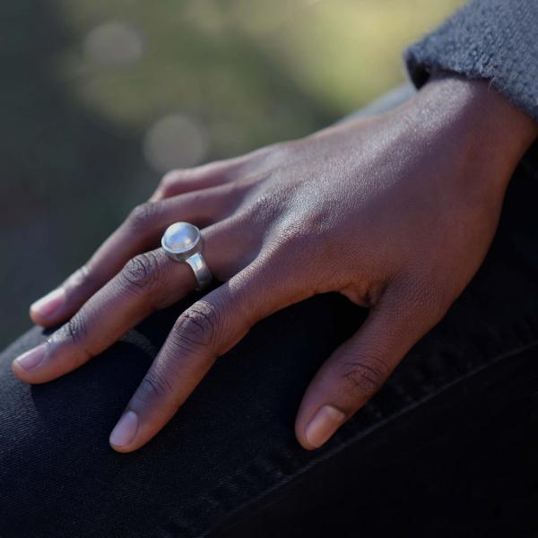 Sanded Silver Pearl Ring picture