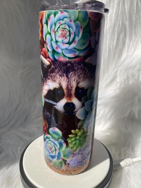 Raccoon with Succulents Thermal Tumbler picture