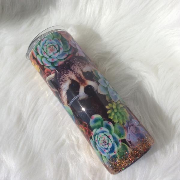 Raccoon with Succulents Thermal Tumbler