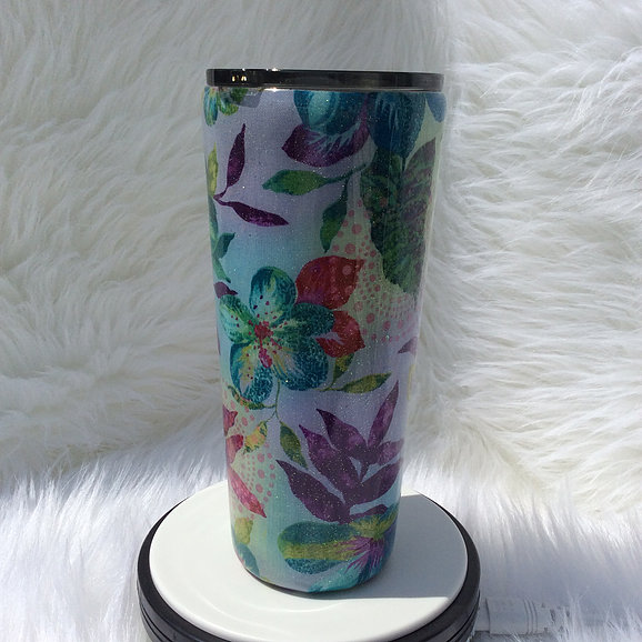 Blue Purple Flowers Thermal Tumbler picture