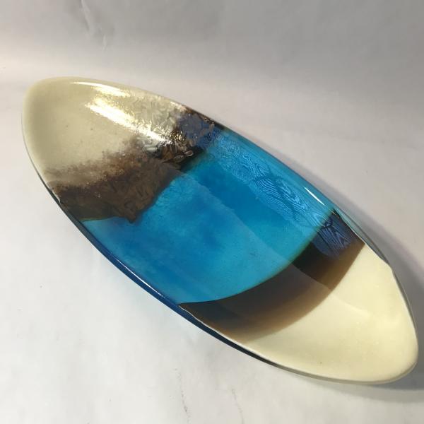 Turquoise and vanilla oblong bowl