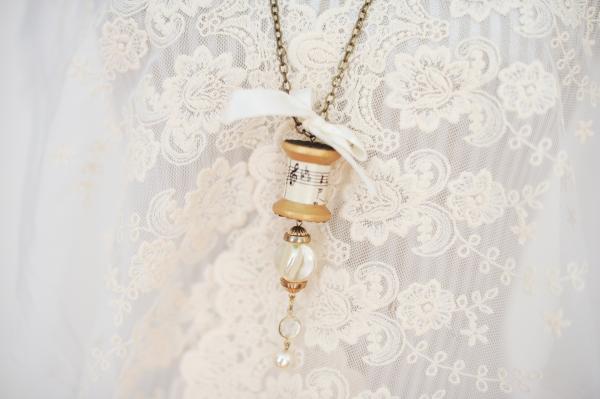 Music themed vintage spool necklace