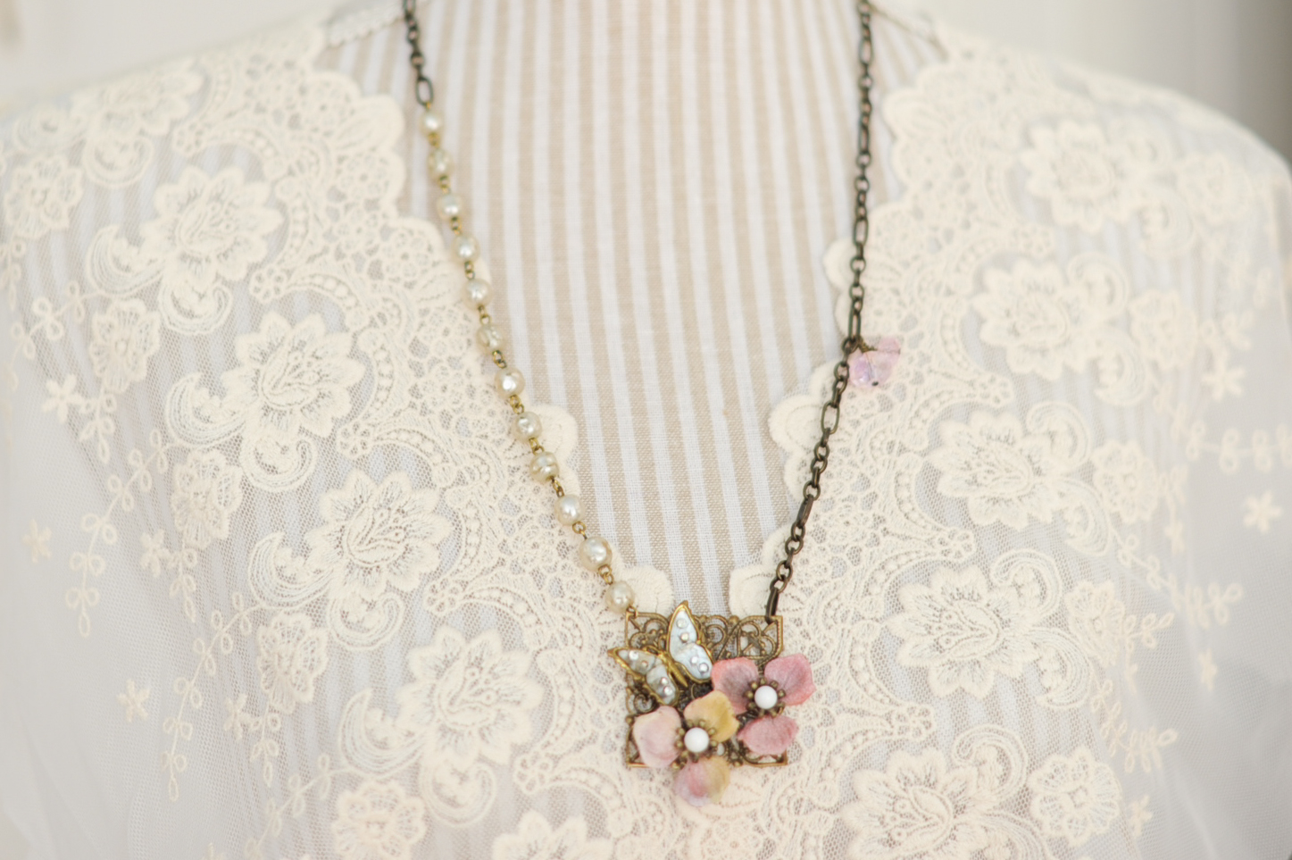 Vintage assemblage butterfly necklace picture