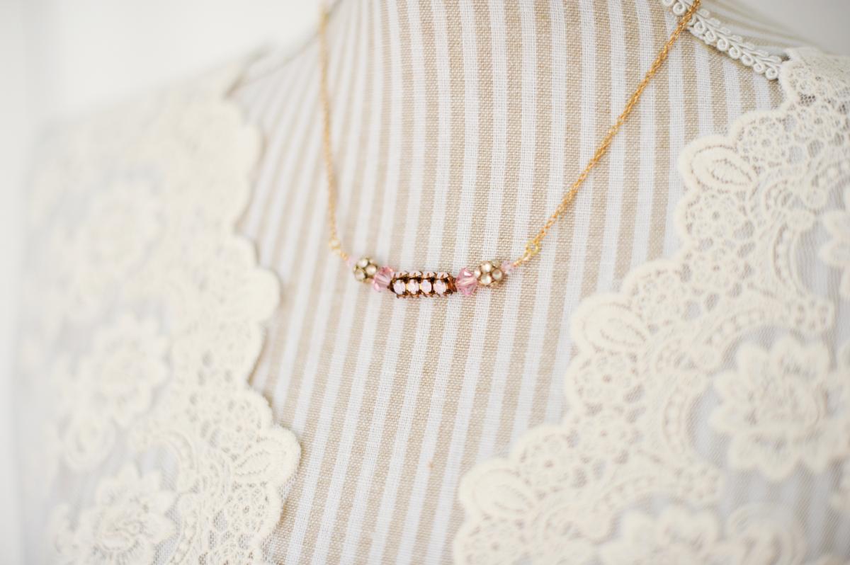 Dainty pink rhinestone necklace picture