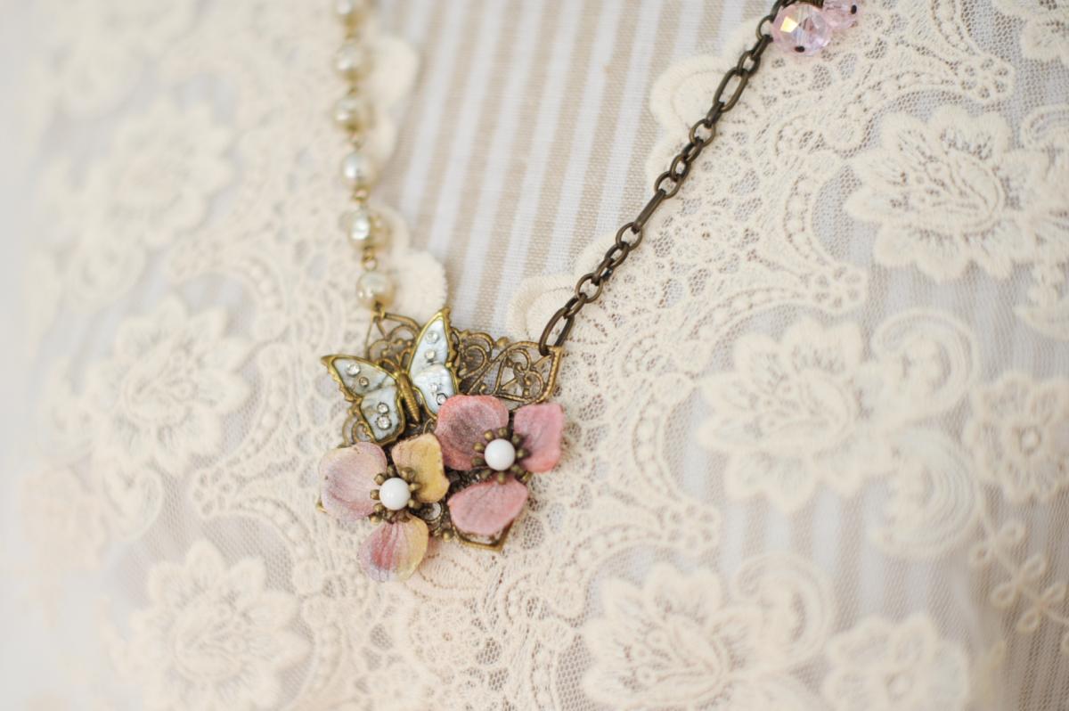 Vintage assemblage butterfly necklace picture
