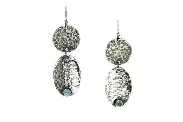 Hammered Oval Drop Earrings with Aquamarine