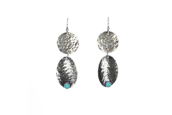 Hammered Oval Drop Earrings with Aquamarine picture