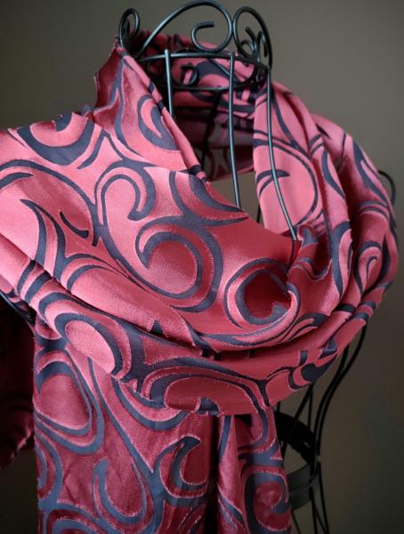 Silk rayon scarf Red with Black pattern picture
