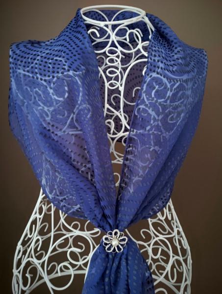 Silk rayon scarf Blue with gray dots picture