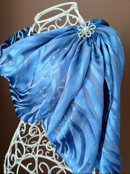 Silk rayon scarf Blue stripes picture