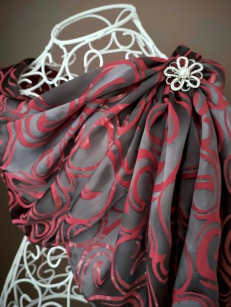 Silk rayon scarf Black with Red picture