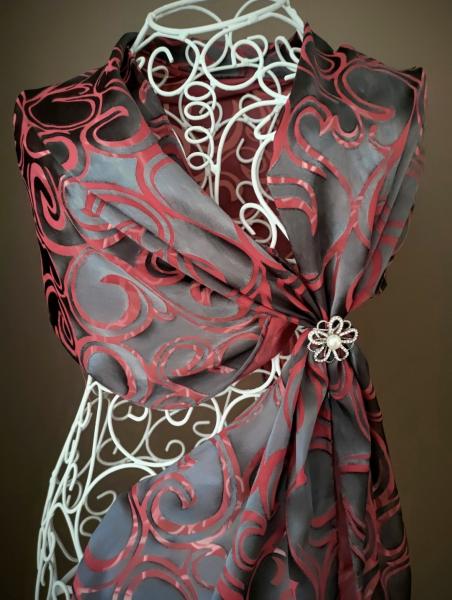 Silk rayon scarf Black with Red