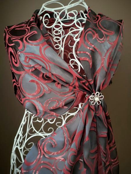 Silk rayon scarf Black with Red picture