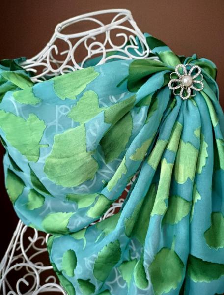 Silk rayon scarf Green leaves picture