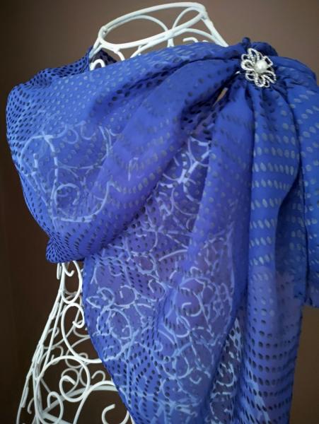 Silk rayon scarf Blue with gray dots picture