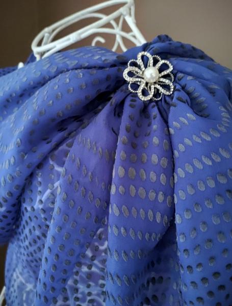 Silk rayon scarf Blue with gray dots
